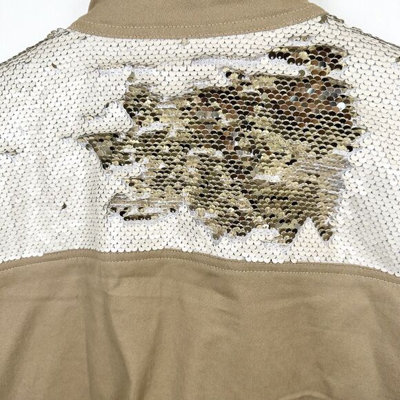 Boston Proper Jacket Women’s Large Beige Sequin Embellished Puff Sleeve Utility - Picture 10 of 16
